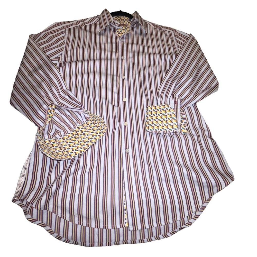 Men’s Robert Graham Long Sleeve Button Down Dress Shirt Size Medium Flip Cuff